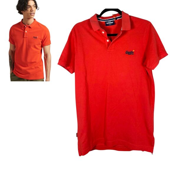 Superdry Classic Organic Cotton Pink Red Polo Shirt Men's Medium NEW with Tags - Picture 1 of 7